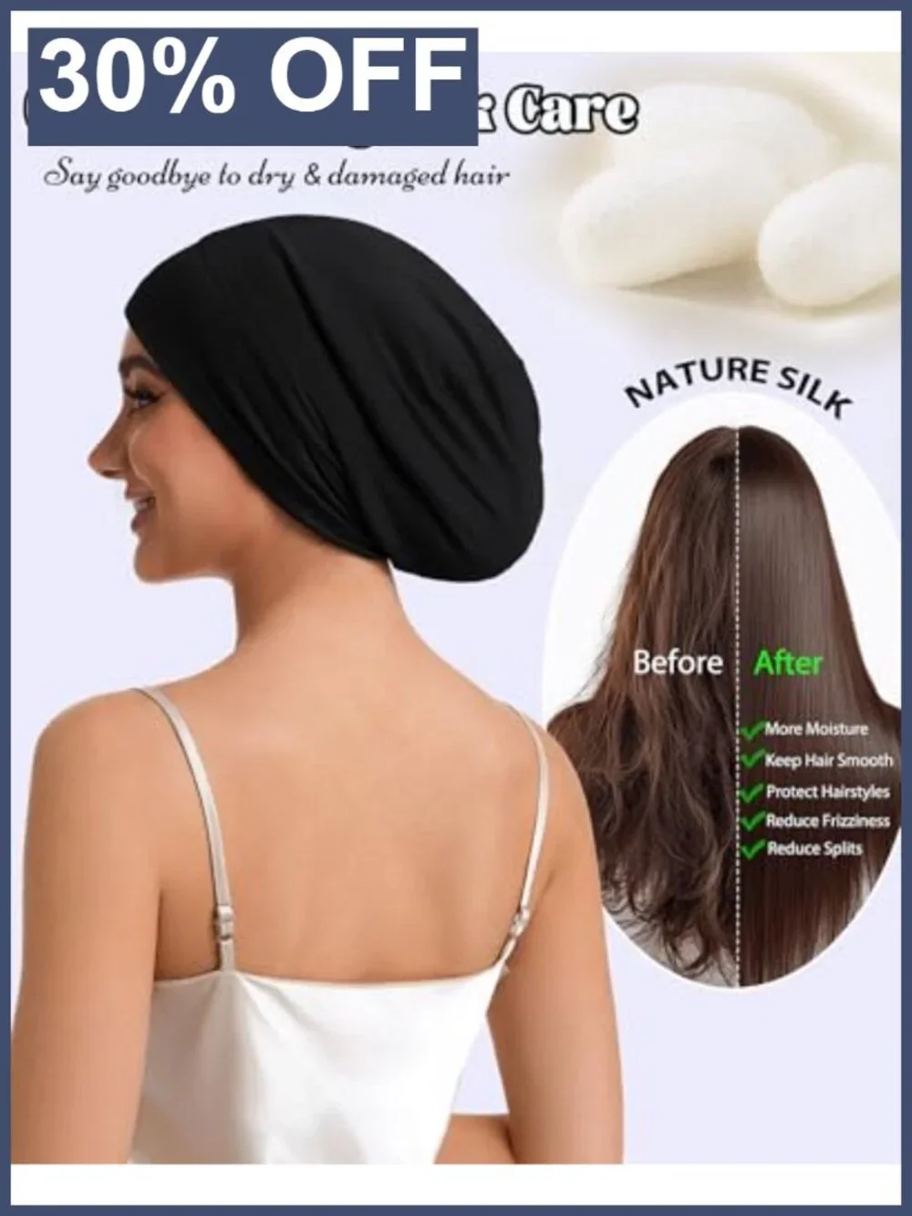 22 Momme 100% Mulberry Silk Bonnet Sleep Cap Adjustable Hair Wrap